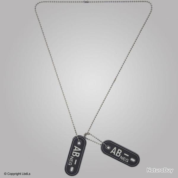 Dog tag groupe sanguin AB n�gatif PVC noir
