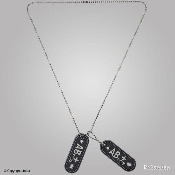 Dog tag groupe sanguin AB positif PVC noir