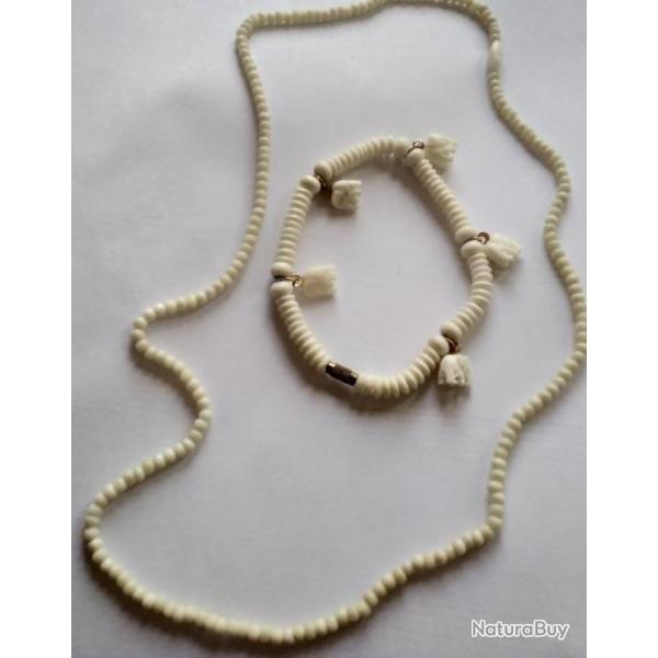 PARURE VINTAGE BRACELET COLLIER EN OS SCULPT�