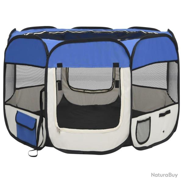 Parc pour chiens pliable avec sac de transport bleu 90 x 90 x 58 cm 02_0001733