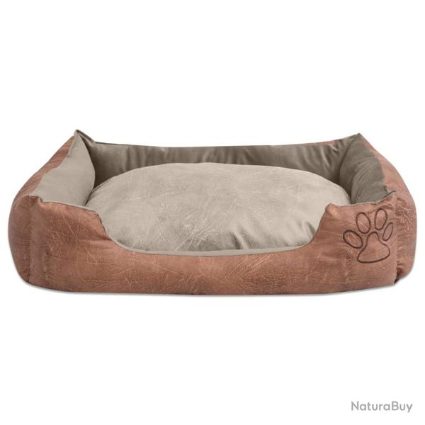 Lit pour chiens avec coussin cuir artificiel PU XL 90 x 70 cm corbeille panier 02_0001560