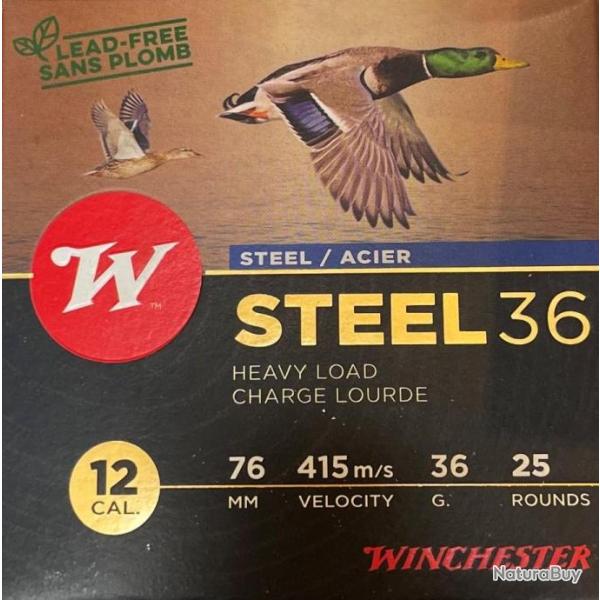 Cartouches de chasse WINCHESTER steel 36g cal.12/76 haute performance par 25