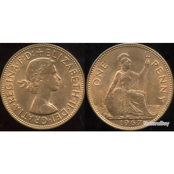 Pi�ce collection Bronze One Penny (1 PENNY) � l'Effigie de la Reine ELIZABETH ll D'ANGLETERRE 1967