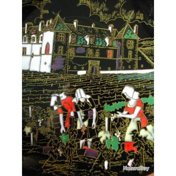 Assiette Murale Longwy VENDANGES CHATEAU DU CLOS VOUGEOT Art Dco Vintage