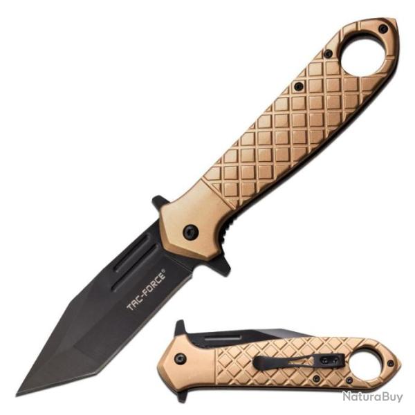 Couteau Semi Automatique Tac Force Tactical Urban Tan A/O Lame Tanto Acier 3Cr13 Manche Alu TF1042TN