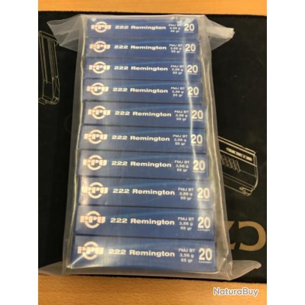 Munition partizan 222r PPU 55gr fmj par 500