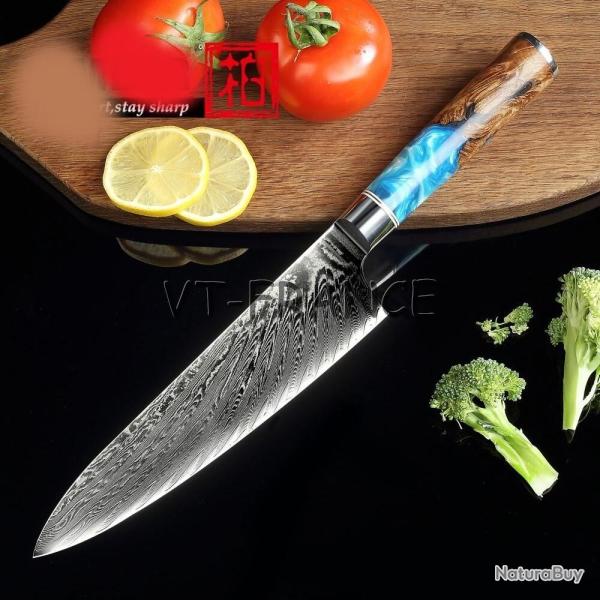 Couteau Cuisine Pro Lame Damas Japonais VG10-Chef 33cm