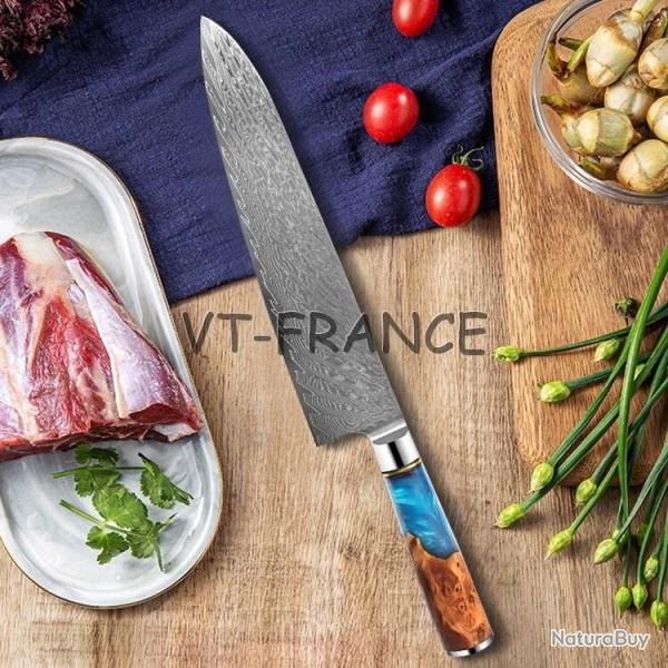 Couteau Cuisine Pro Lame Damas Japon 67 Couches-Chef 38cm