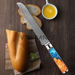 Couteau Cuisine Pro Lame Damas Japon 67 Couches-Pain 32cm