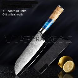 Couteau Cuisine Pro Lame Damas Japon 67 Couches-Santoku 33cm