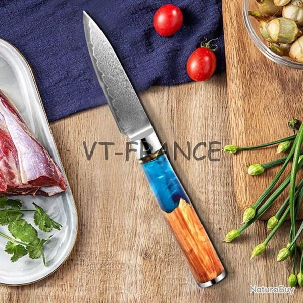 Couteau Cuisine Pro Lame Damas Japon 67 Couches, Modele: Trancheur 23cm