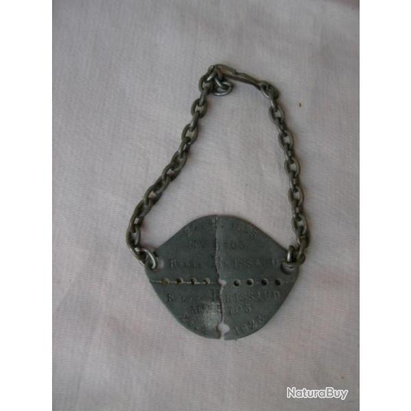 WW2/PREWAR FRANCE PLAQUE D'IDENTIT� M18 BRACELET FRANCAISE " R. B. " AVEC CHA�NE 24.4.1925