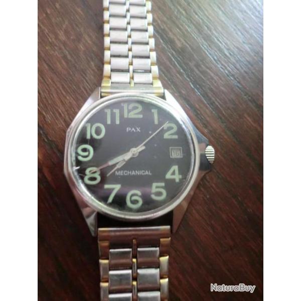 MONTRE HOMME  PAX  MECHANICAL   MECANIQUE   DATEUR  CADRAN  TOUT  ACIER  ETANCHE  3ATM