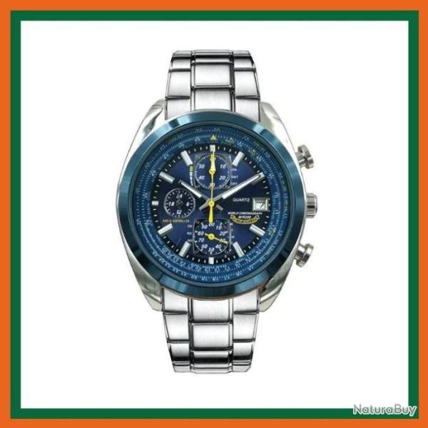 Montre � quartz avec bracelet en acier � six broches pour homme - Cadran bleu - Livraison gratuite