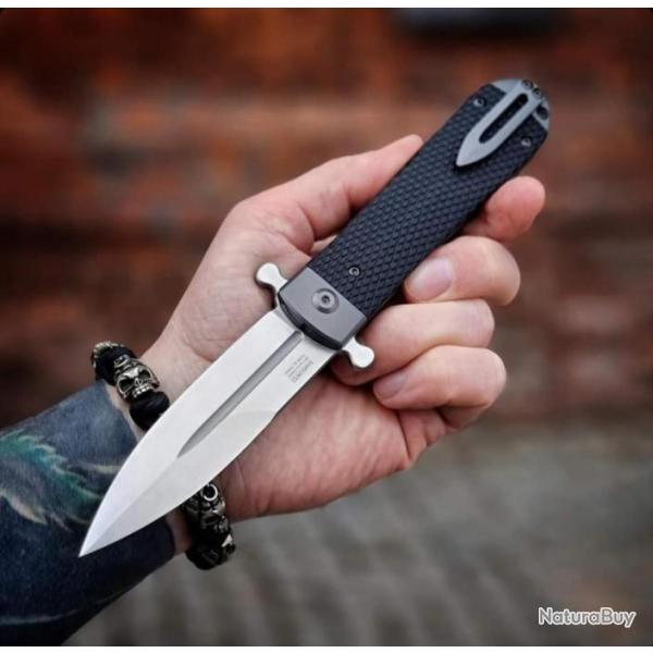 Couteau Ganzo Adimanti Samson Black Lame Acier D2 Manche G10 Linerlock Clip GASAMSONBK