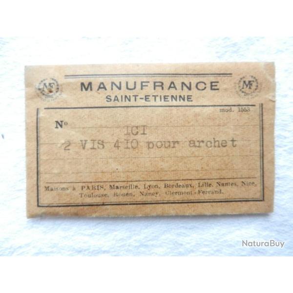 ancien sachet papier Manufrance Saint Etienne contenant 2 vis pour archet