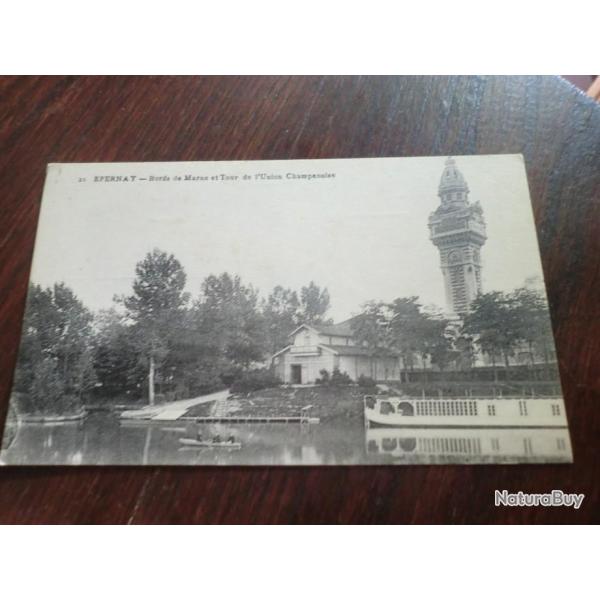 CP  dpt  51  EPERNAY  BORD DE LA MARNE  ET TOUR DE L UNION CHAMPENOISE