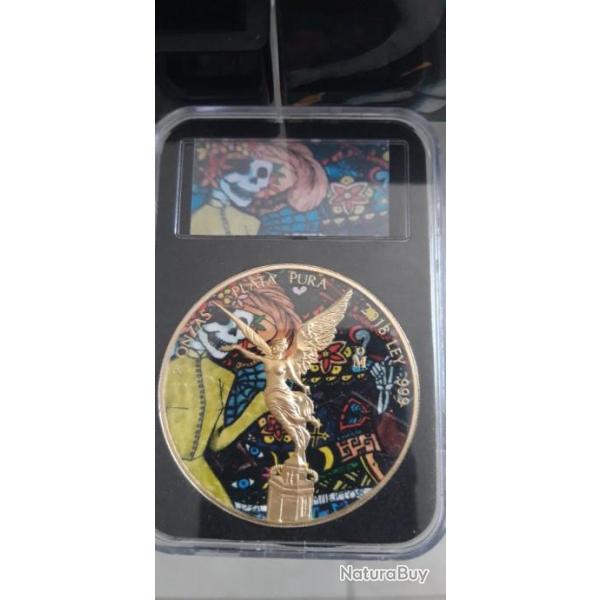 Tr�s rare Mexico 2018 Dia  De Muertos, 2 oz argent plaqu� or 24 kt 48 mm 200 pi�ces Worldwide