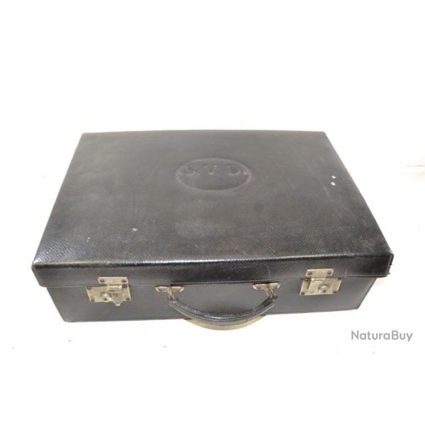 Ancienne valise de voyage ou m�tier en cuir bleu, luxe Vintage. S.V.D. Coiffeur ? repr�sentant ?
