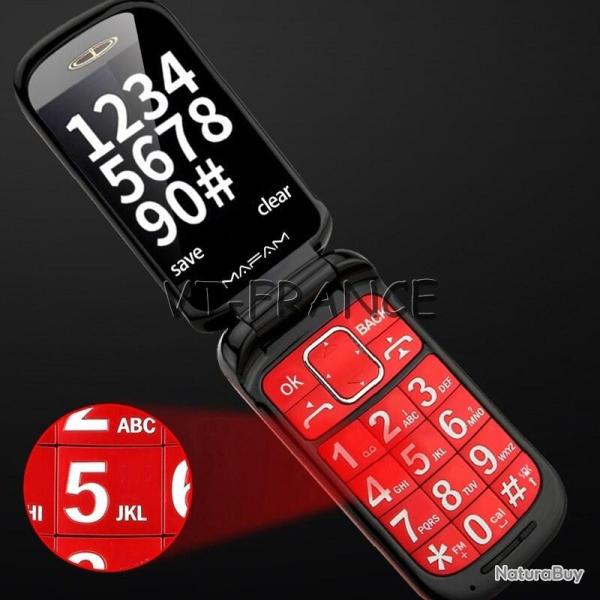 Telephone Portable Senior SOS 2 ECRANS, Couleur: Rouge