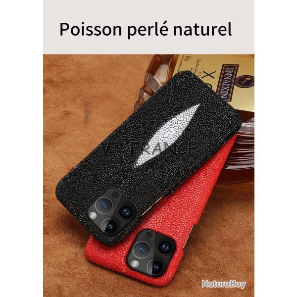 Coque pour iPhone Raie Veritable Galuchat, Couleur: Au Choix, Smartphone: iPhone 14 Pro