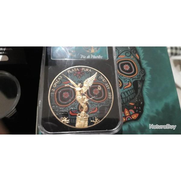 Extr�mement rare Mexico 2017 Dia  De Muertos, 2 oz argent plaqu� or 24 kt 48 mm 100 pi�ces