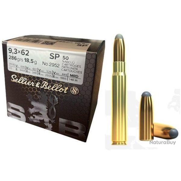 Munitions SELLIER BELLOT calibre 9.3x62 Softpoint 285gr - 18.5g x50