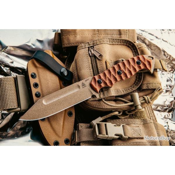 Couteau TOPS Knives M-PAT Tan Manche Micarta Lame Acier Carbone 1095 Etui Kydex Made USA TPMPAT01