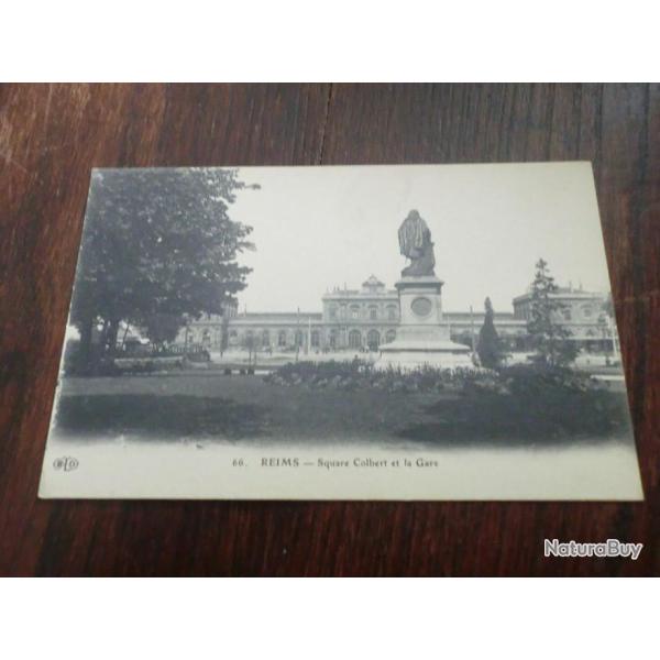CP  dpt  51  REIMS  SQUARE COLBERT  ET GARE