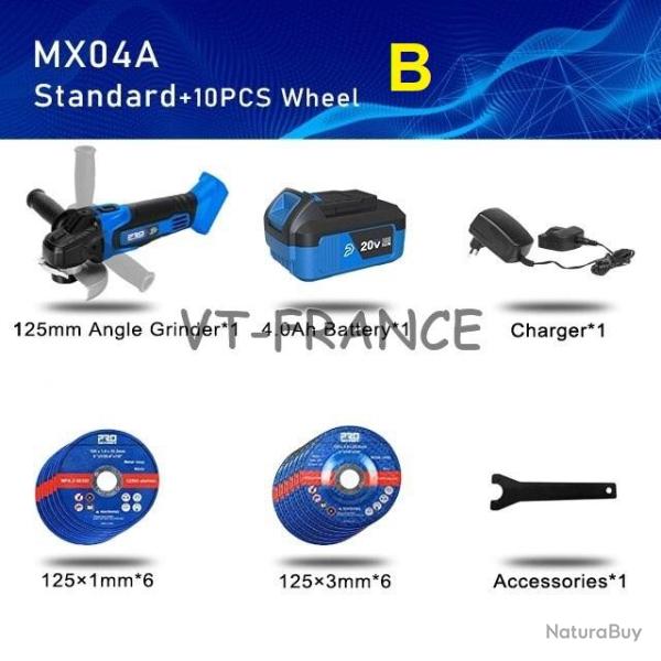 Meuleuse d Angle 125mm Pro Sans Fil 20/21V, Modele: B