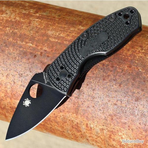 Couteau Spyderco Ambitious Black Lame Acier 8Cr13MoV Plain Manche FRN Linerlock Clip SC148PBBK