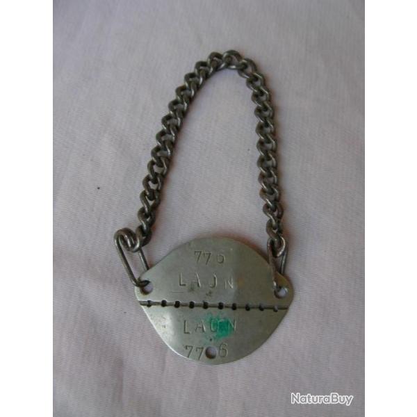 WW2/PREWAR FRANCE PLAQUE D'IDENTIT� MILITAIRE FRANCAISE DE POIGN�E AVEC SA CHA�NE 1938