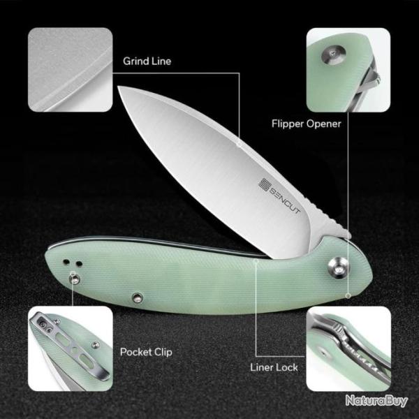 Couteau SENCUT San Angelo Jade Manche G10 Lame Acier 9Cr18MoV IKBS S210032
