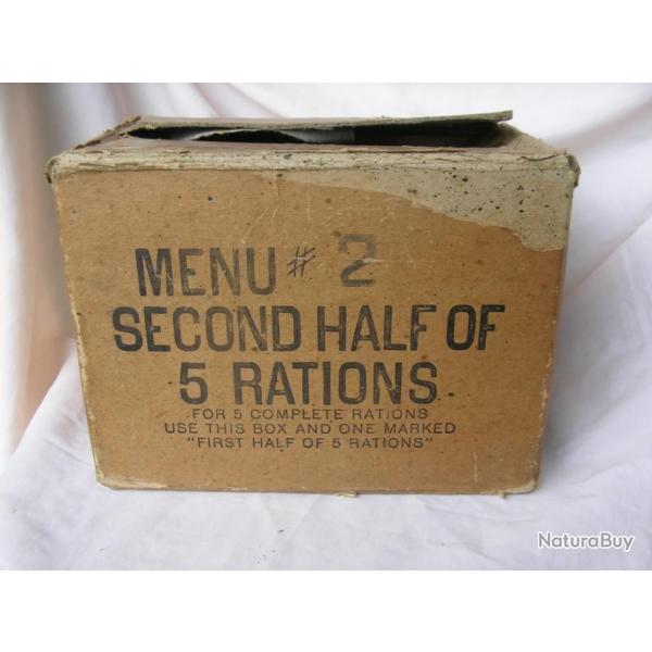 WW2 US BO�TE EN CARTON POUR 5 RATIONS AM�RICAINE " MENU 2 " DAT�E FEV.1945