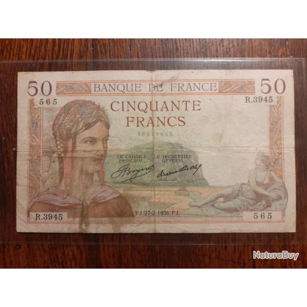50 francs C�r�s du 27/02/1936  en tb ++