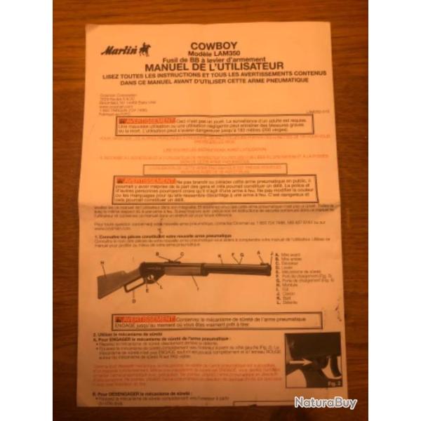 Notice d'utilisation Marlin Cowboy LAM350�tat comme neuf