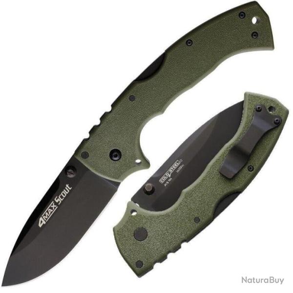 Couteau Cold Steel 4-Max Scout OD Green Lame Acier AUS-10A Black Manche Griv-Ex Lockback CS62RQODBK