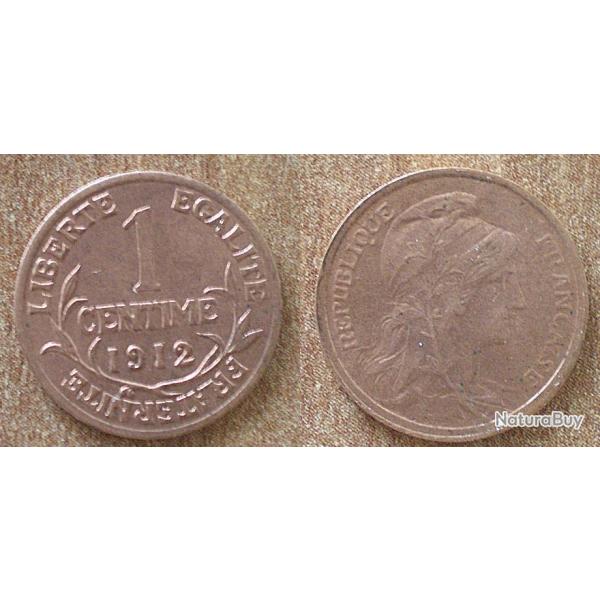 France 1 Centime 1912 Dupuis Pi�ce Centimes anciens Francs Franc