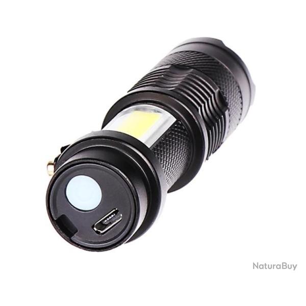 LAMPE TORCHE TACTIQUE RECHARGEABLE AVEC BANDE COB, STROBOSCOPE, FOCUS ZOOM 320 LUMENS 7W (NEUVE)