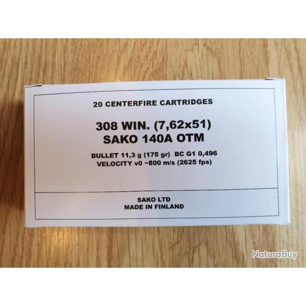 .308 SAKO militaire hpbt 175gr otm cartouches bte 20 pcs