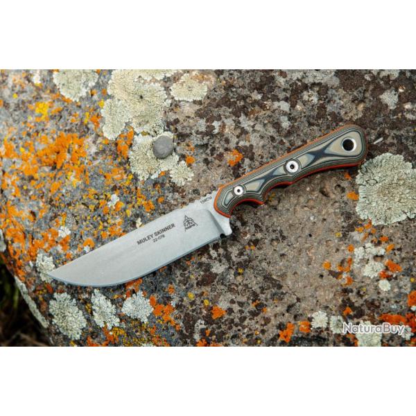 Couteau Tops Muley Skinner Lame Acier 154CM Manche Tan/Black G10 Etui Kydex Made USA TPMSKIN01