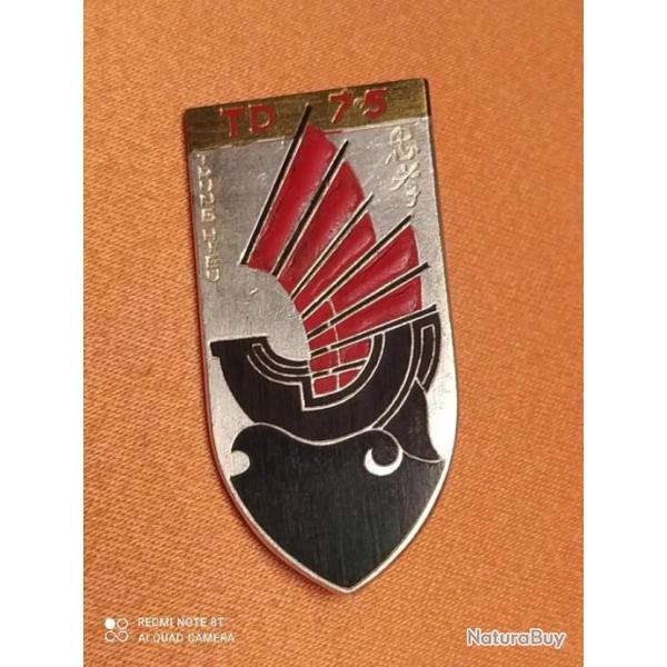 INSIGNE TD75 TIEU DOAN BAT INFANTERIE, TRUNG HIEU, INDOCHINE. DRAGO REFRAPPE R75 (BIS)