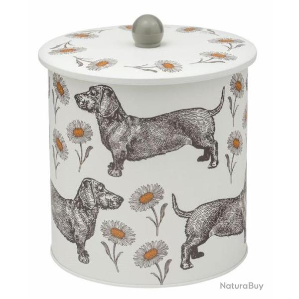 BOITE  GTEAUX RONDE EN MTAL MOTIF TECKEL