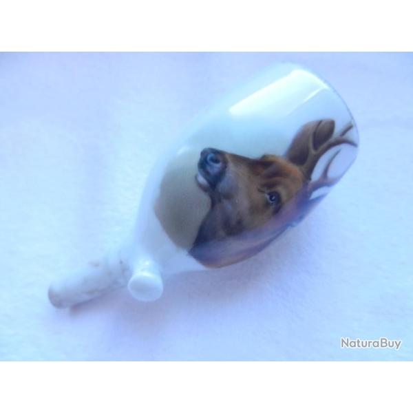 fourneau de pipe de chasse en porcelaine -  t�te de chevreuil
