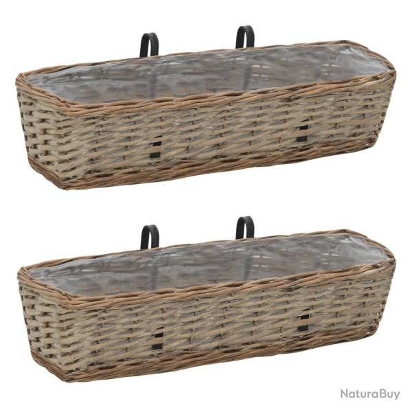 Lot de 2 jardini�re de balcon osier avec doublure en PE jardin plantes fleurs 60 cm 02_0000822