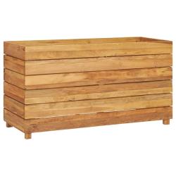 Lit sur&eacute;lev&eacute; jardini&egrave;re 100 x 40 x 55 cm bois de teck recycl&eacute; et acier 02_0000896