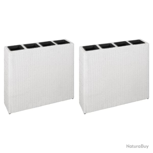 Jardini�re lit sur�lev� plantes fleurs jardin et 4 pots 2 pi�ces r�sine tress�e blanc 02_0001360