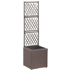 Jardini&egrave;re lit sur&eacute;lev&eacute; plantes fleurs jardin treillis 1 pot 30 x 30 x 107 cm r&eacute;sine tress&eacute;e marron