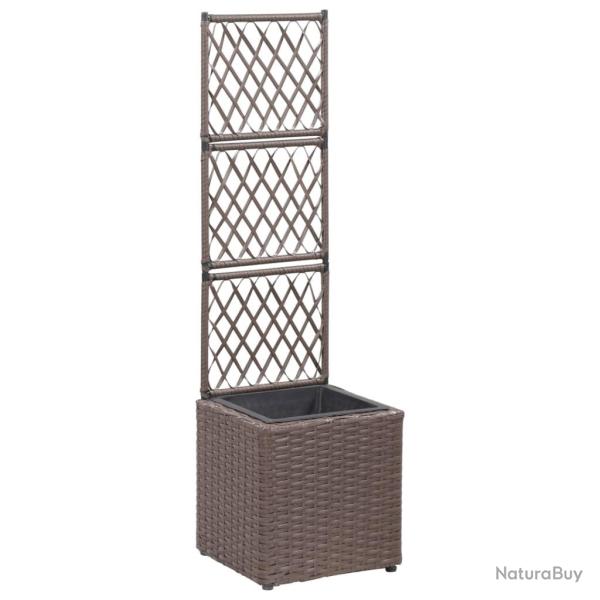 Jardini�re lit sur�lev� plantes fleurs jardin treillis 1 pot 30 x 30 x 107 cm r�sine tress�e marron