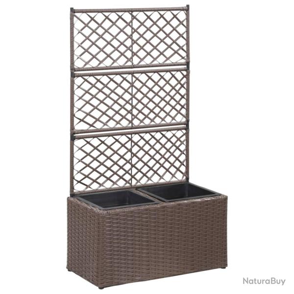 Jardini�re lit sur�lev� plantes fleurs jardin treillis 2 pots 58 x 30 x 107cm r�sine tress�e marron